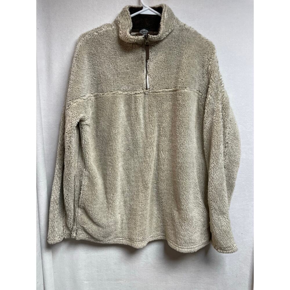 Cal Style men's tan size large faux fur 1/4 zip sweatshirt beige